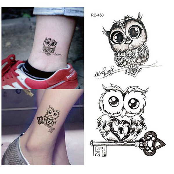 Lovely owl tattoo stickers waterproof black new men women body stickers 10.5 x 6 cm free shipping