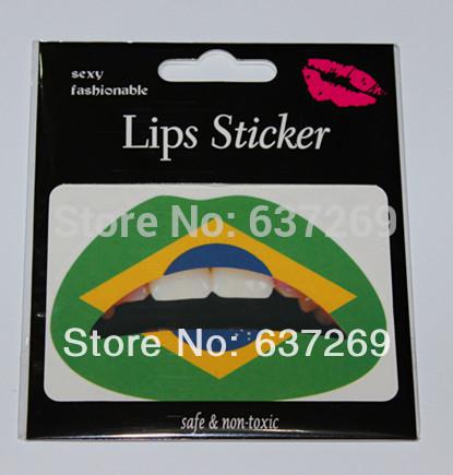 50pcs/lot 2015 Hot National Flag Lip Tattoo stickers Sports Football Fans Waterproof Stickers Water Decal Free Shipping