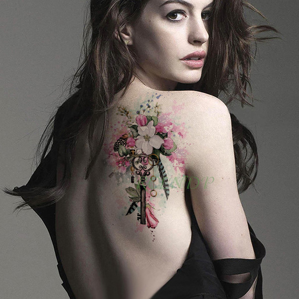 Waterproof Temporary Tattoo Sticker water ink flower key feather leaf tattoos fake tatto flash tatoo on leg for girl women men