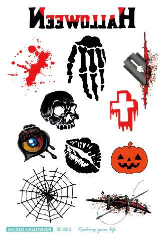 Temporary Tatoo Fake Tattoo Sticker Halloween Scar Spider Skull Pumpkin Flash Tatto Waterproof Tattoos For Men Girl Women Kids