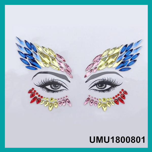 Tattoo Face Jewels Women Sexy Crystal Eyes Gems Sticker Music Day Party Makeup Body Art Flash Glitter Sticker 4 pieces/lot