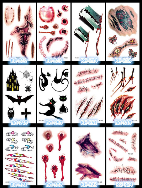 Halloween terror Temporary tattoos Blood Scar Tattoos wound scar Halloween special effects makeup Body painting waterproof tattoo stickers