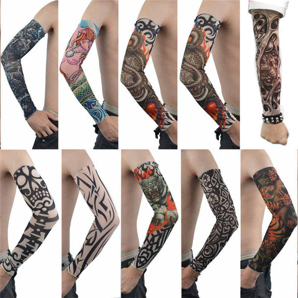 Wholesale-Popular 10 Styles Temporary Tattoo Sleeves Mix Nylon Stretchy Fashion Arm Stockings Free Shipping