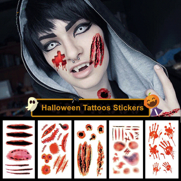 Halloween Temporary Tattoos Stickers 30pcs set Arm Face Realistic Horror Scars Makeup Tattoos Props Cosplay Party Tattoo Art Sticker Kits