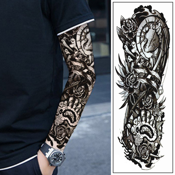 Flower arm tattoo stickers mechanical totem flower waterproof lasting men and women full arm anti-true tattoo stickers