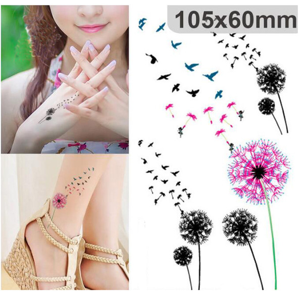 Waterproof Tattoo Sticker Colored Dandelion Birds Flying Temporary Tattoo Foil Decal Body Art Fake Tattoo Sticker