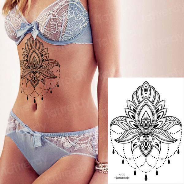 waterproof temporary tattoos for women under breast tattoo mandala lotus sketch flower mehndi henna stickers bikini sexy tatoo