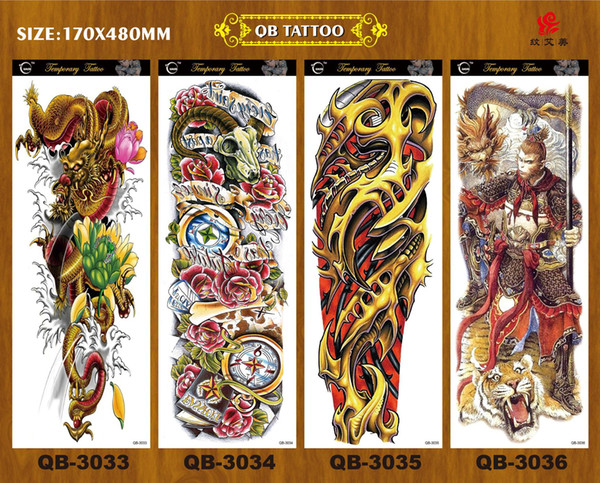 Women Full Flower Temporary Tattoo Sticker Arm Fake Tattoo Sticker Men Skull Lion Dragon Body Paint Waterproof Transfer Fake Tattoo Sleeve