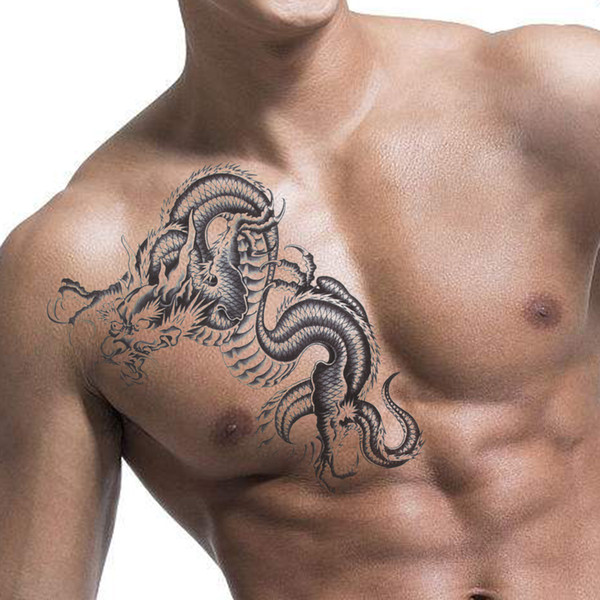 Unisex Women Men 3D Black Dragon Removable Waterproof Temporary Tattoo Arm Leg Body Art Sticker Tool