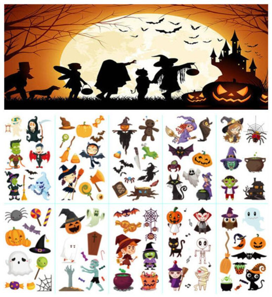 Halloween Temporary Tattoo Removable Pumpkin Tattoo Body Sticker PVC Birthday Decoration Party Favors Supplies Kids Boys Girls Toys