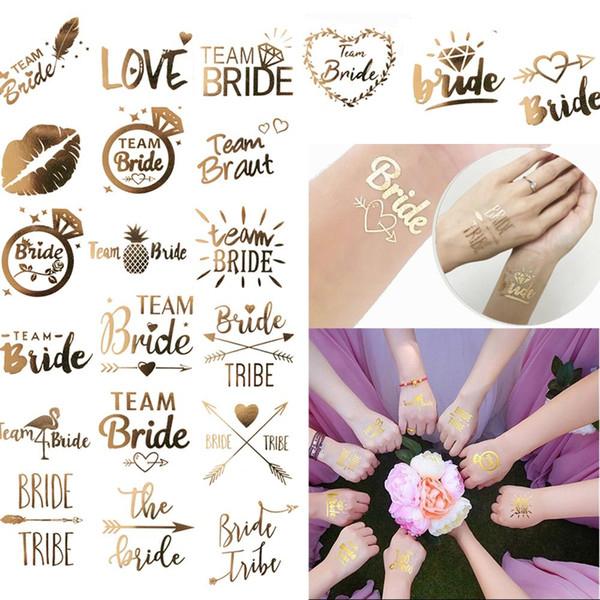 50 styles Wedding party Bride Bridesmaid tribe squad temporary tattoo Hen Night Golden Sticker bride to be wedding supplies