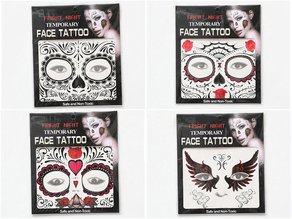 0200 Facial Temporary Tattoos Fright Night Temporary Face Tattoo Body Art Chain Transfer Tattoos Temporary Stickers 9 Styles Free shipping