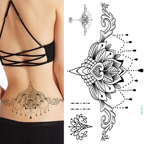 1pc Chest Flash Tattoo 23models Large Black Magical Flower Sternum Tattoos Body Paint Necklace Under Breast 24*13.8cm Cool Girls SH190724