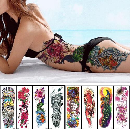 NEW 48*17cm Full Flower Arm Tattoo Sticker 40models Fish Peacock Lotus Temporary Body paint Water Transfer fake Tatoo sleeve