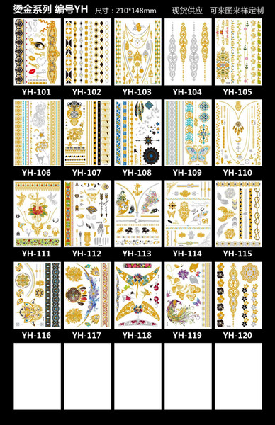 Hot 20pcs different styles waterproof temporary tattoo fashion design stickers metal gold-plated tattoo stickers waterproof custom decorativ