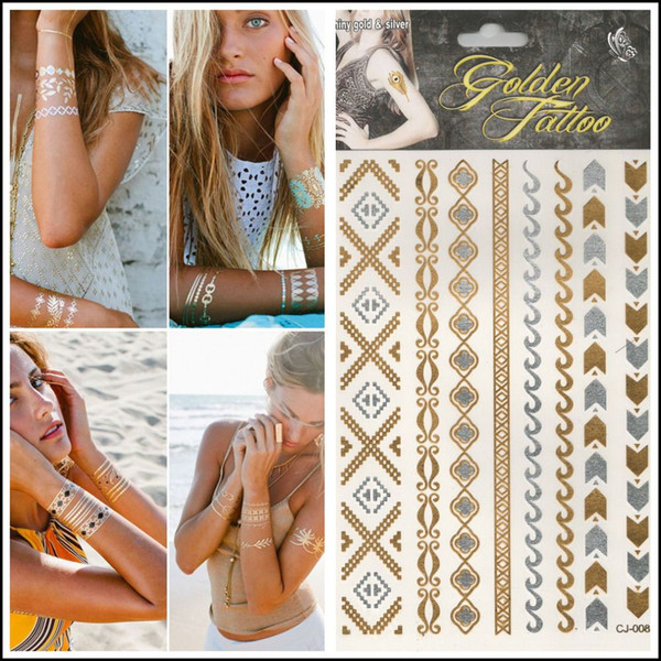 Wholesale 10 pcs/lot Golden Tattoo Bracelets Armbands Anklets Jewelry Inspired Temporary Flash Tattoo Sticker