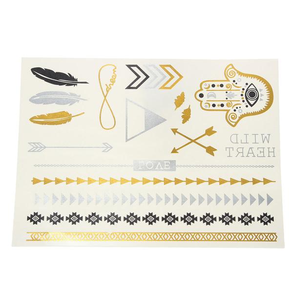 Temporary Metallic Tattoo Gold Silver Black Flash Tattoos Removeable Hot-palm order<$18no track