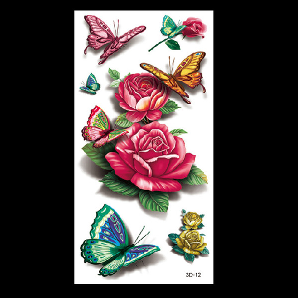 Color 3D Tattoo Sticker Butterfly Rose Figure Cool Environmentally Friendly Tattoo Sticker Support Customization