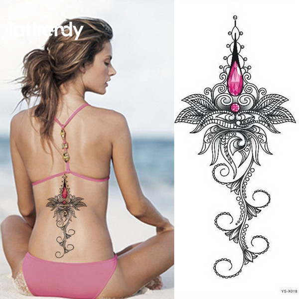 Wholesale-1pc Chest Flah Tattoo 24models large flower shoulder arm Sternum tattoos henna body/back paint skull rose necklace Black Fire