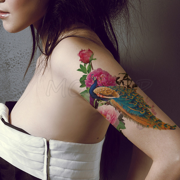 Peacock Peony Flower Bud Tattoos Stickers Women Body Waist Arm Art Bracelet Tattoos Temporary Girls Butterfly Tatoos Rose Chains