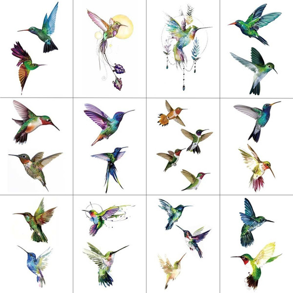 TCOOL 12 PCS Bird Hummingbird Temporary Tattoo Sticker for Women Men Body Art Adults Waterproof Hand Fake Tatoo 9.8X6cm W12-24