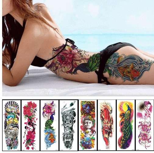 1PC NEW 48*17cm Full Flower Arm Tattoo Sticker 40models Fish Peacock Lotus Temporary Body paint Water