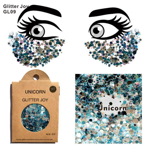 GL09 one pack of Unicorn Festival Face Chunky Glitter Party Make Up Cosmetic Glitters Body Carnival Decor