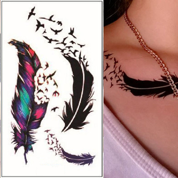 Wholesale- 10.5x6cm 1 Sheet Water Transfer Flash Fake Tattoo Sticker Waterproof Temporary Tattoo Sticker Feathers Tatto Women WTA0352