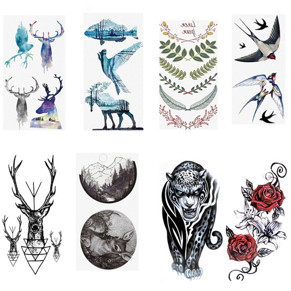 Sale Colorful Cartoon New tattoo sticker animal sticker disposable Black Bird fish Flower Deer Body Art Fake Water Transfer