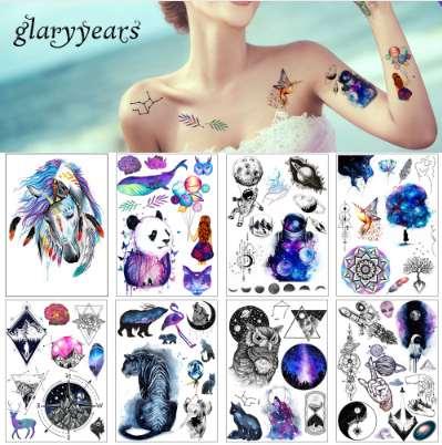 1 Sheet Beauty Decal Waterproof Tattoo Sticker Cute Colored Horse Animal Pattern Women Girl Body Art Temporary Tattoo Removable