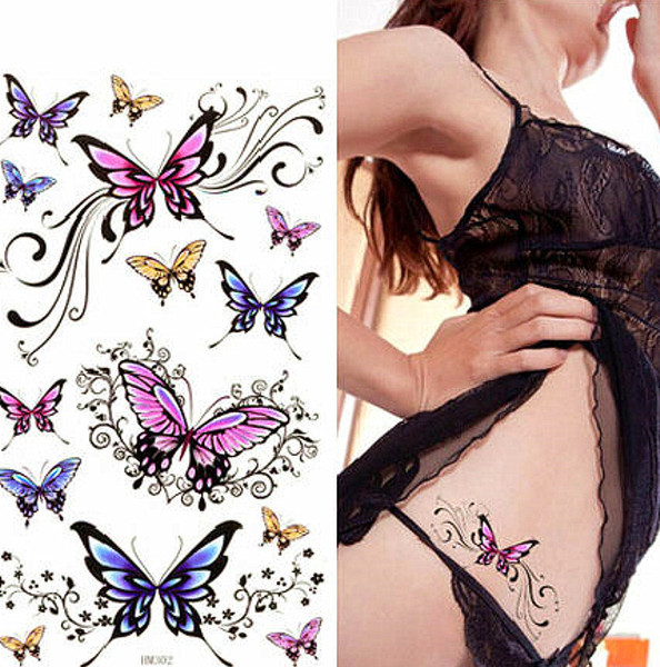 New Watercolor Butterfly Temporary Tattoo Sticker Waterproof Women Fake Tattoos Men Children Body Art Hot Design