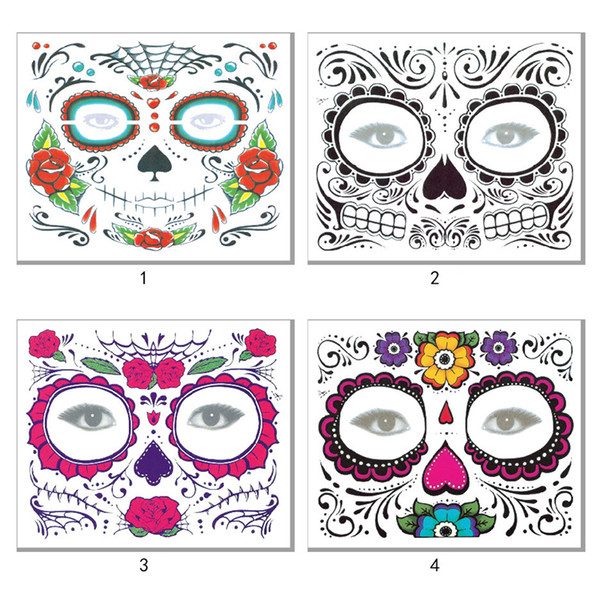 Christmas Party Facial Day of the Dead Faced Tattoo Halloween and Masquerade Ball Must Pretty Tattoo Sticker Waterproof Faced Tattoo DHL