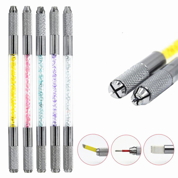 Double Heads Microblading Pen Tattoo Machine Permanent Makeup Eyebrow Manual Pen Needle Blade Both Crystal Pearl Tattoo pen