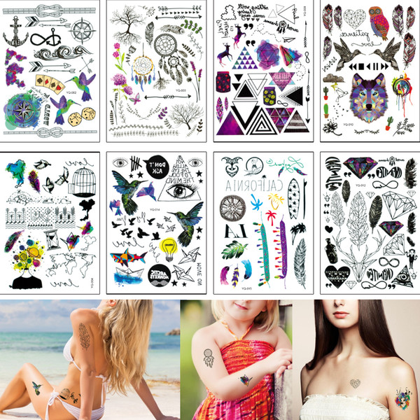 14.8*21cm YQ Small Temporary Tattoo Sticker Feather Word Dreamcatcher Classic Fake Black Body Waterproof Tattoo Hand Neck for Kids Women Men