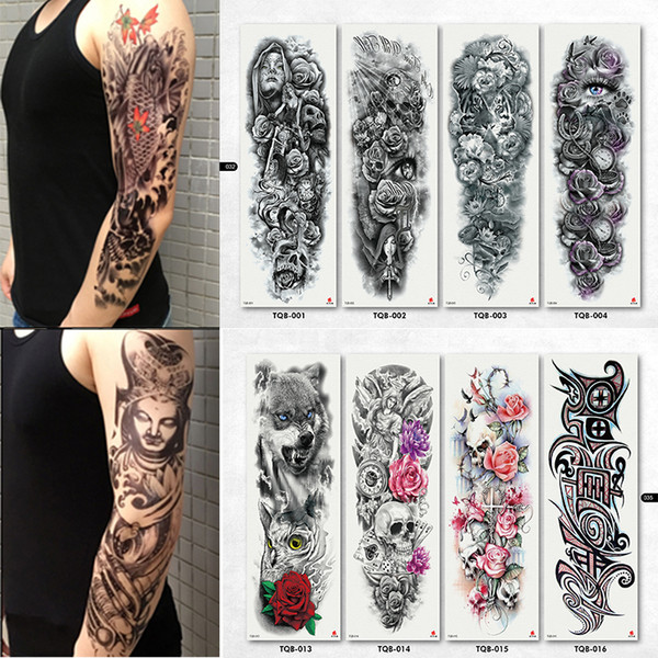 NEW 4 sheets Large Temporary Tattoos Sticker Men Arm Sleeves lelft Shoulder Fake Tattoo Body Art sticker Twinset 3d Fake Totem