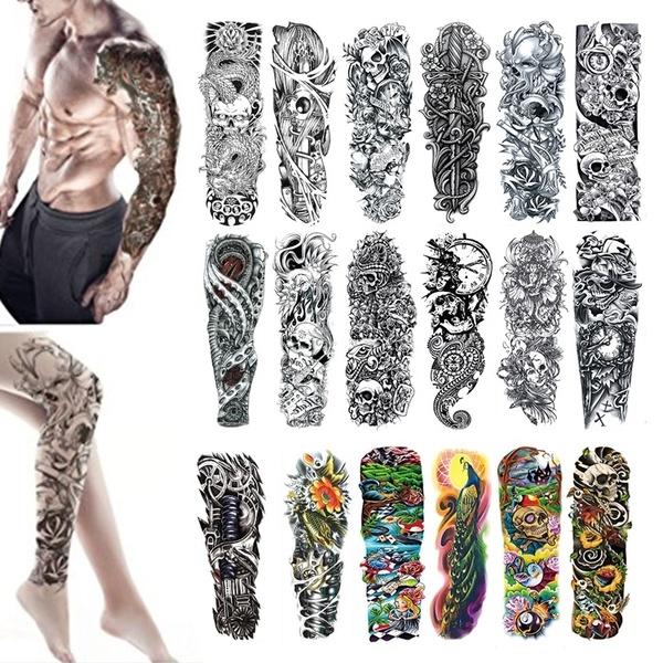 Full Arm Temporary Tattoo, Waterproof Body Tattoo Skull Tattoo Floral Tattoo Sticker for Women Men