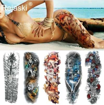 Sexy Wolf Full Flower Arm Temporary Tattoo Stickers For Men Body Art Sleeve Tattoo Decals Girl Women Waterproof Tatoo Fox Legs