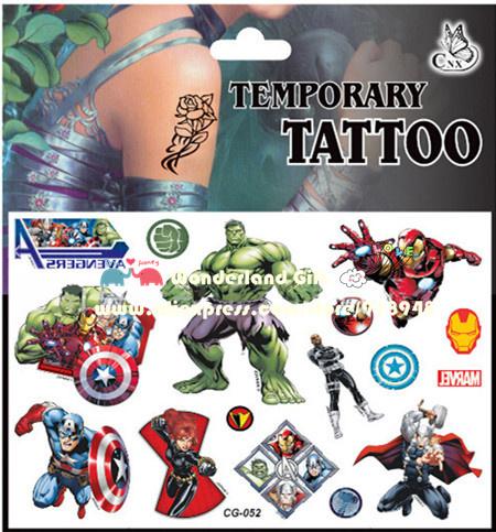 Free shipping 30pcs/lot Avengers waterproof tattoo stickers,marvel ironman captain hulk,Party Supplies kids gifts toys boys child JIA030