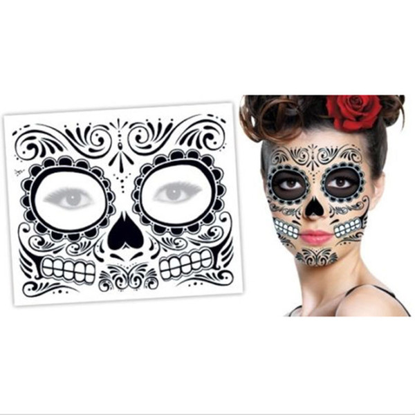 Hot sale Christmas party Facial day of the dead faced tattoo Halloween and masquerade ball must, pretty tattoo sticker waterproof