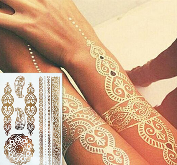 Wholesale-Fashion body art flash metallic temporary tattoos gold tatoos metalic tatoo flash tattoo Body Paint Stickers