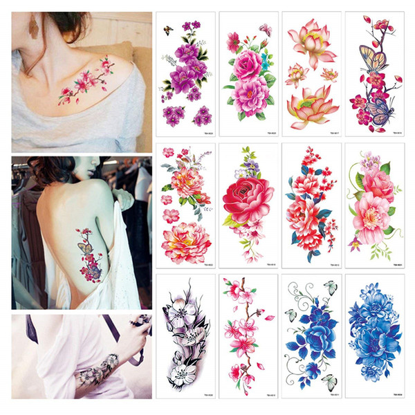 Flower Temporary Tattoos Stickers Lotus Cherry Blossoms Flash Tattoo