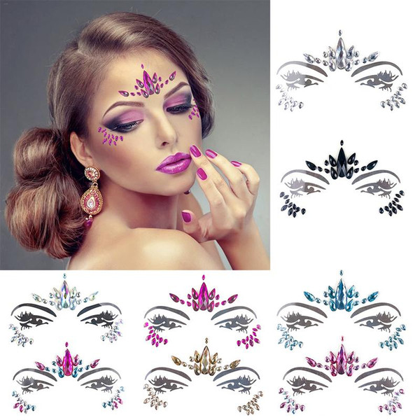 Music Festival Face Diamond Sticker Eco-Friendly Resin Crystal Rhinestone Sticker Holiday Party Dance Eyebrows Face Adhesive