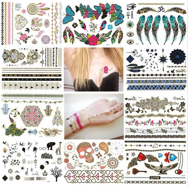 Bronzing hot silver tattoo stickers metal tattoo stickers water transfer paper temporary tattoo 1-120 styles free shipping