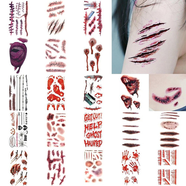 2018 HOT selling Scar tattoo paste wholesale Halloween tattoo stickers waterproof stickers non - toxic environmental protection MMA829