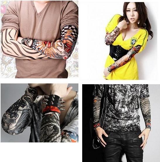 8pcs/lot Nylon Stretchy Fake Tattoo UV basketball Arm Sleeves warmers manguito Stockings 8 styles mixed