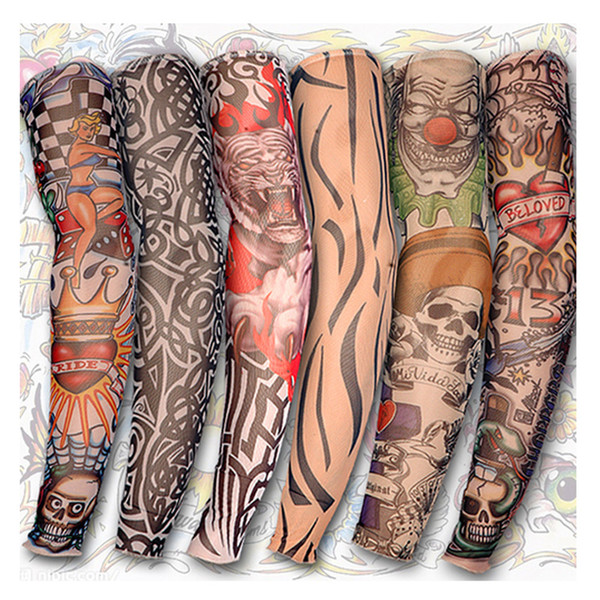 Wholesale-6Pcs Tattoo Sleeves Men and Women Nylon Temporary Tatto Arm Stockings Oversleeves Fake Tattoo Sleeves