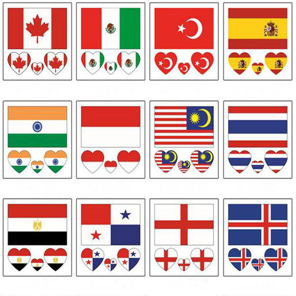 World Cup Flag Tattoo Stickers Waterproof National Flag Banners Tattoo Stickers Heart Shaped Face Arm Teams Party Supplies