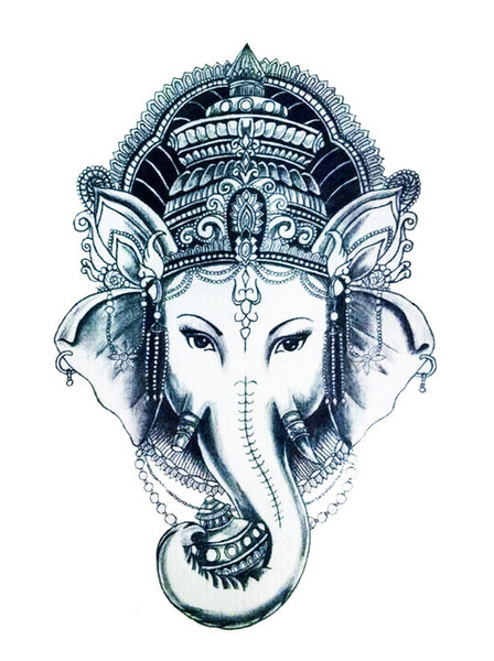 Wholesale- 12 x 20 cm Black-white thai elephant art Temporary peace tattoo arm chest symbolic tattoos sticker on body AX106