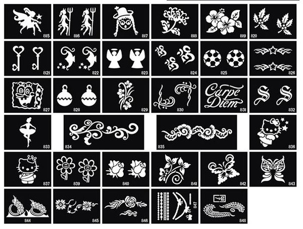 Glitter Tattoo stencil design for Body art Painting 100 sheets mixed designs Supply free shipping