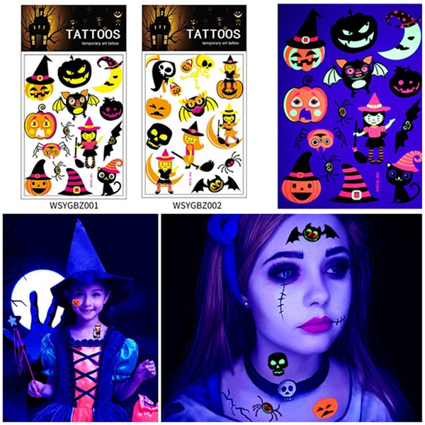 Halloween Decorations Luminous Tattoo Stickers Halloween Pumpkin DIY Temporary Body Art Tattoo Waterproof Children Fluorescent Stickers